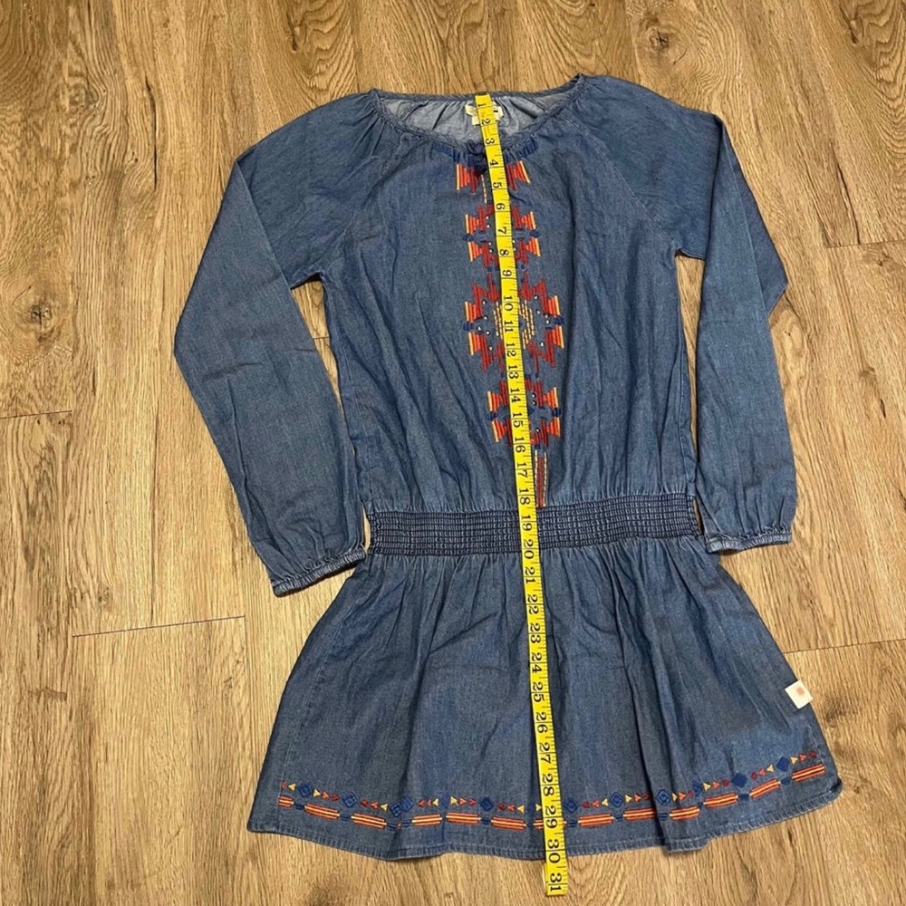 Lucky Brand Chambray Embroidered Peasant Drop Waist Dress - Picture 9 of 10